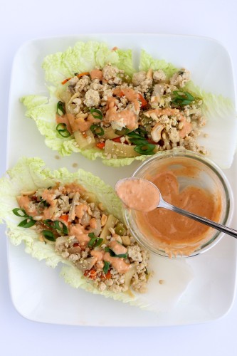 Asian Chicken Wraps with Spicy Cashew Sauce