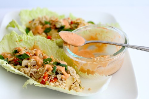 Asian Chicken Napa Wraps with Spicy Cashew Sauce