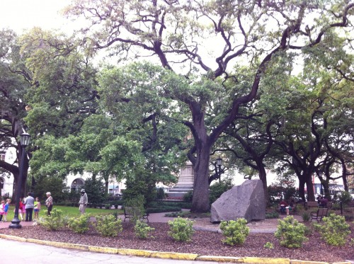 Granite Monument. Chief Tomo-Chi-Chi is buried here in Wright Square.
